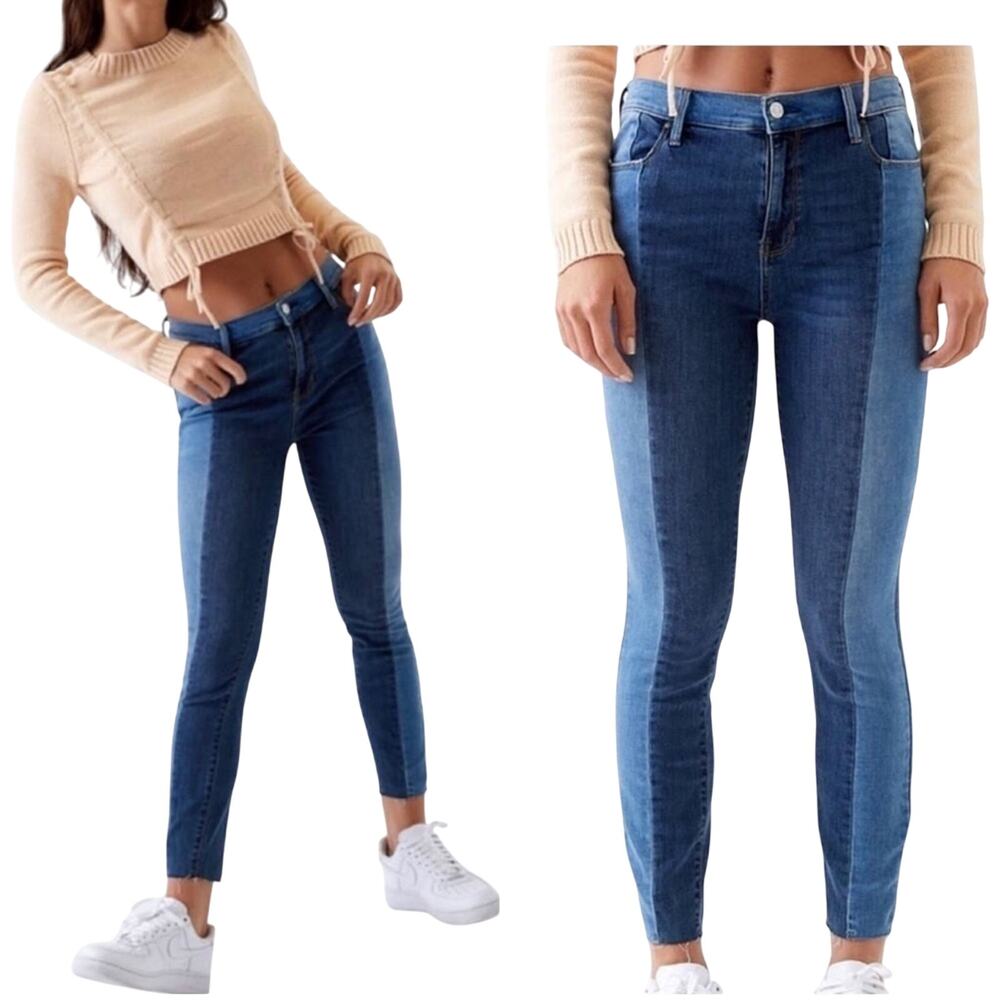 Pacsun Y2K High Rise Two Tone Color Block Twee Skater Skinny Jeans Size 26